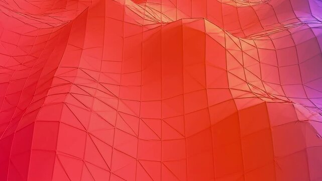Abstract Geometric Landscape: A vibrant, low-poly landscape rendered in warm gradients of red and purple, suggesting a digital or abstract terrain.