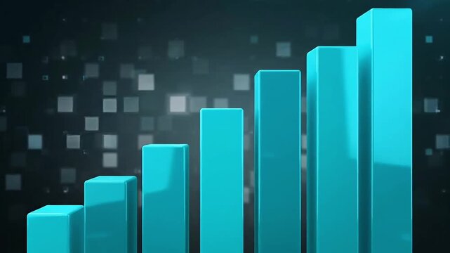Bar graph displays a positive upward trend of bright blue rectangular columns against a dark background.