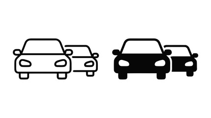 Fototapeta premium Vector illustration of two cars icon set, front view of vehicles, simple line and solid style on a transparent background