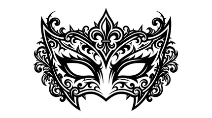 Ornate Black Masquerade Mask with Fleur-de-lis Detail on White Background © eko