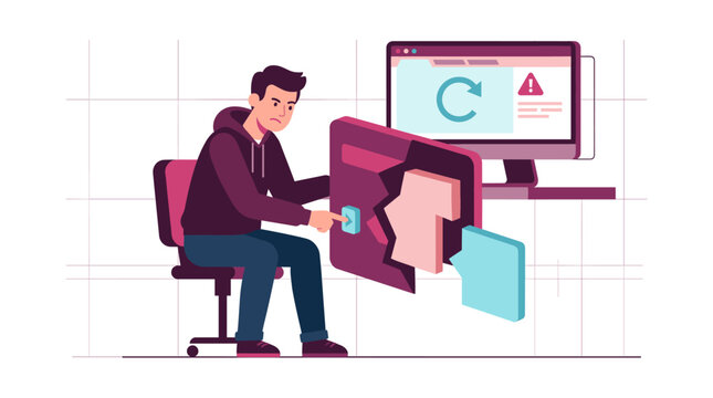 Frustrated Developer Dealing With Software Error and System Crash