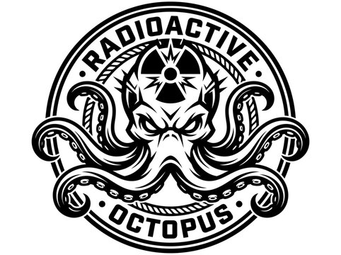 Scary Radioactive Octopus Logo, Danger Symbol, Toxin Monster, Nautical Marine Life