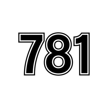 Number 781, Bold Black Digits with White Outline on White Background
