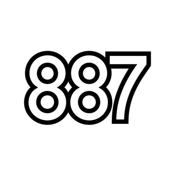 Number 887 stylized graphic element, bold black outline on white background.