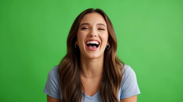 Happy young woman laughing and smiling, diverse expressions