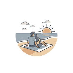 Fototapeta premium Sleek of Couple Enjoying Sunset at the Beach with Warm Golden Sun and Soft Clouds with high quality professional line art symbols for modern creative design and digital branding projects