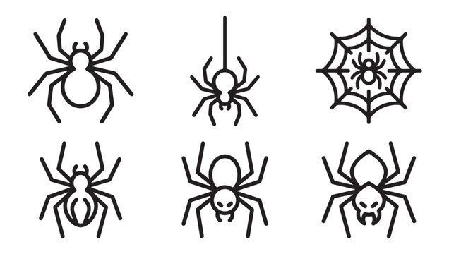 Collection of spider and spider web line art icons for halloween with halloween arachnid collection wildlife illustration creature poisonous entangled seasonal