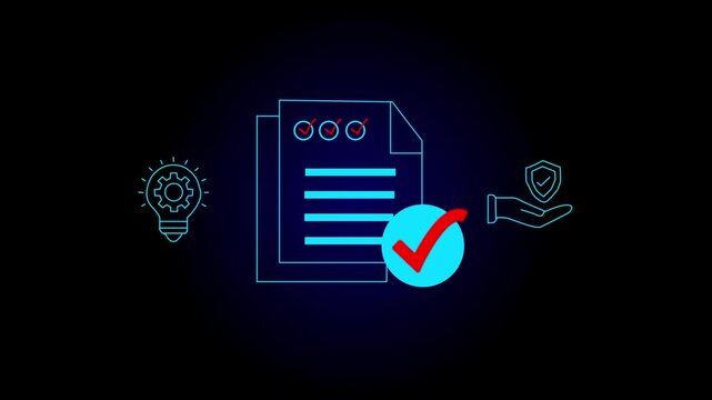 Business document icons with checkmarks representing document management, quality control, and digital work flow. Motion graphics of document verify concept,4k 
