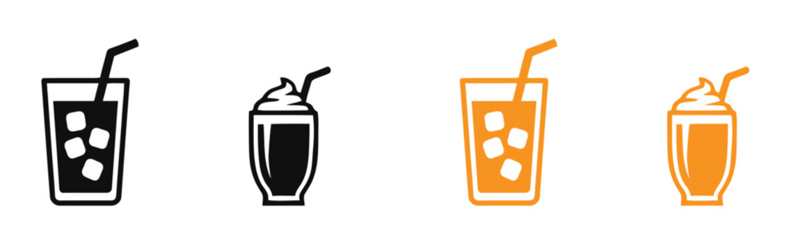 Drink icons with straws and ice cubes for beverage or restaurant concepts vector illustration .