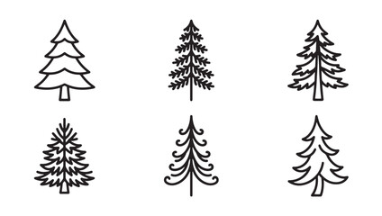 Obraz premium Set of hand drawn coniferous tree icons in outline style with evergreen woodland illustration collection isolated minimalist botanical environmental seasonal landscape wilderness