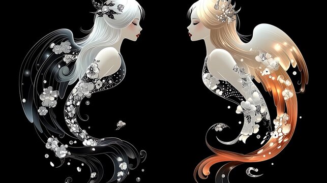 Contrasting angelic figures light and dark duality concept