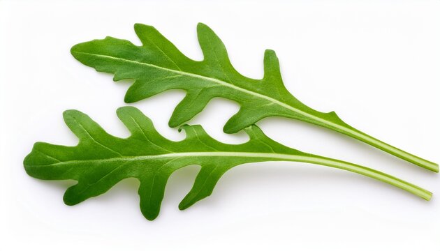 two fresh green arugula leaves isolated on a white background