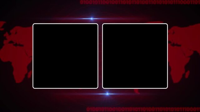 Global digital news broadcast background, with dual placeholder, screens and binary code
