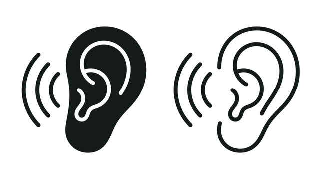 A minimalist vector icon set featuring two human ear.