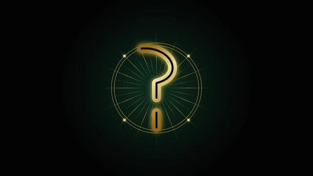 Glowing golden question mark symbol animation on dark background