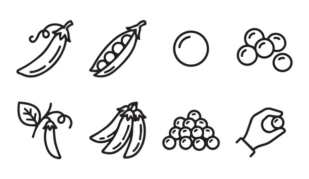 Pea pods with peas and a hand holding one pea in a clean graphic style