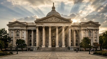 Obraz premium Grand neoclassical building with columns and dome.