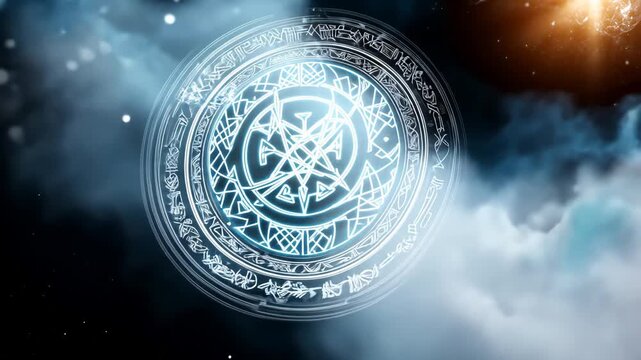 Mystical symbol on cosmic cloud background with ethereal glow and dreamy atmosphere