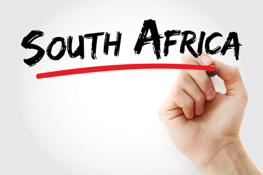 SOUTH AFRICA text on glass written by hand. South Africa is a country at the southern tip of the African continent, known for its diverse ecosystems and cultural heritage