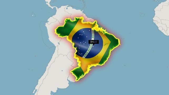 Brazil Map with National Flag Highlighted on South America Political Map Animation