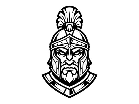 Ancient Warrior Head Icon, Spartan Soldier Emblem, Gladiator Mask Logo