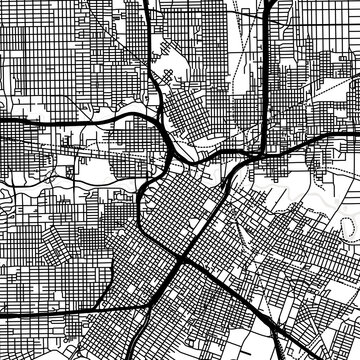 Symbol Map of the City Houston (Texas, USA) showing the city center with a simple road network of black lines