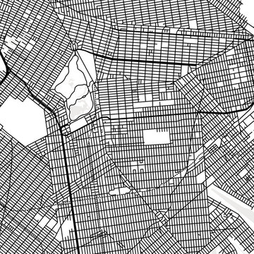 Symbol Map of the City Brooklyn (New York, USA) showing the city center with a simple road network of black lines