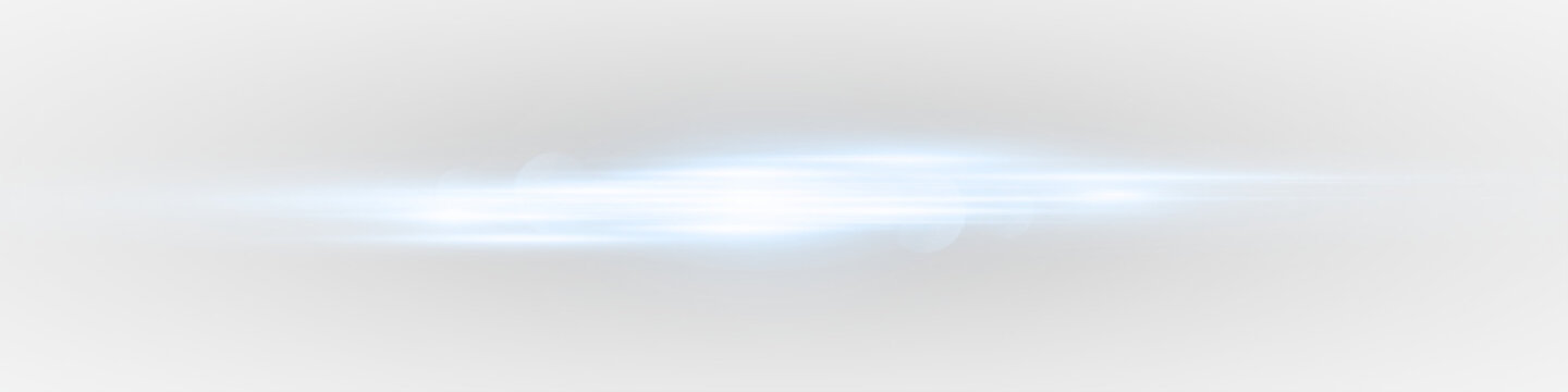 Horizontal laser starburst with glowing rays. Bright flare and shimmering stardust.