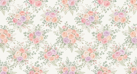 Fototapeta premium Floral pattern with pink and white design