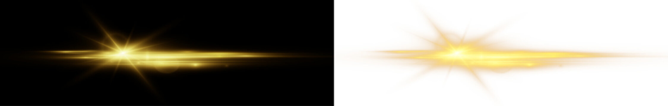 Bright star explosion with horizontal beams. Glowing lens flare and sparkling light.