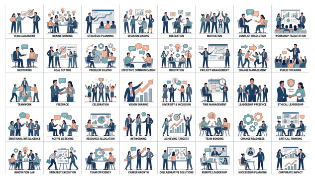 Set of business and office worker concepts for professional development and corporate communication with business teamwork management collaboration corporate professional communication