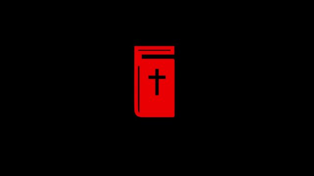 White Holy bible book icon isolated on blue background. 4K Video motion graphic animation