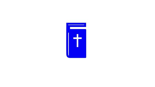 White Holy bible book icon isolated on blue background. 4K Video motion graphic animation