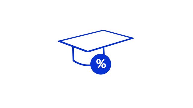 White Graduation cap and coin icon isolated on blue background. Education and money. Concept of scholarship cost or loan, tuition or study fee. 4K Video motion graphic animation