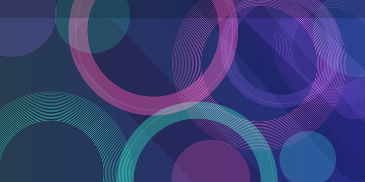 Abstract geometric background with purple and blue circles and linear patterns creating modern depth for digital presentation.