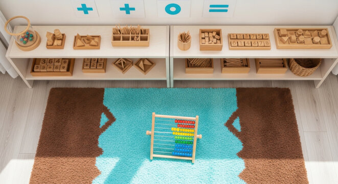Montessori Learning Environment Setup With Math Tools And Educational Toys