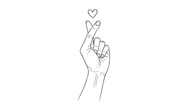 Korean finger heart sign vector line illustration for kpop culture love symbol and romantic gesture design