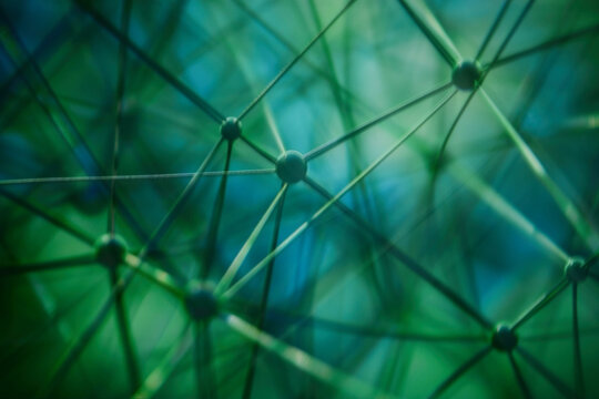 Abstract network structure with interconnected nodes and digital connectivity concept