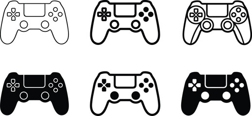 Game controller icon collection, gaming console joystick set, outline and solid vector illustration, entertainment technology concept design elements © LT studio