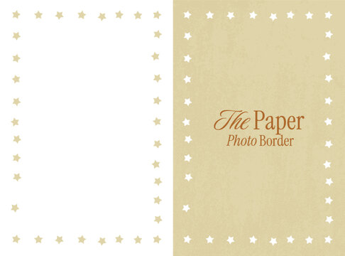 Golden star paper photo border vintage frame. Elegant pastel star outline with soft paper texture, grain effect and clean minimal style. Vector overlay for certificates, invitations, festive layouts.