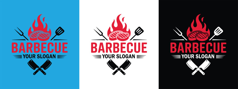 Modern Barbecue Restaurant Logo, with Flame Grill Vector Branding