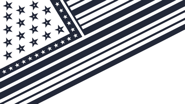 Diagonal american flag pattern with stars and stripes in a dark blue and white minimalist style