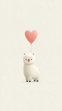 A small white figurine stands holding a red heart above its head