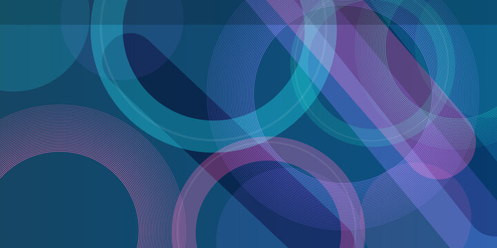 Abstract graphic background with intersecting circles and diagonal stripes in blue and violet tones for modern web presentation.
