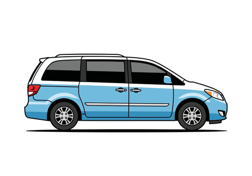 Light Blue Minivan Side View Illustration.