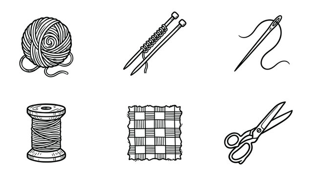 Vector Illustration of Spool of Thread with Black Outline on White Background
