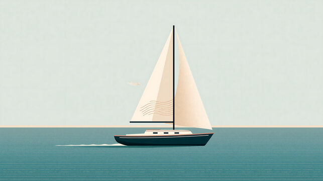 A sleek sailboat glides smoothly across calm blue ocean waters