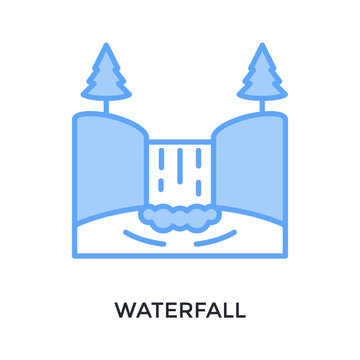 Waterfall Icon Lineal Blue Style. Vector Illustration For Graphic Design