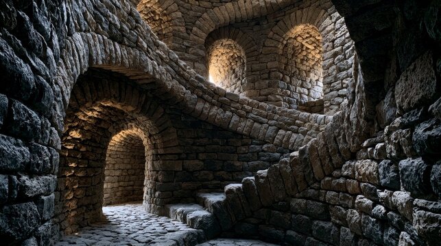 squinch. Interior of a round stone tower, corner where masonry walls curve inward to support the ceiling. real-estate listings.