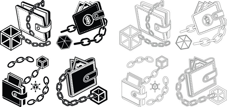 Cryptocurrency wallet with chains and blocks representing blockchain security and digital finance concepts
